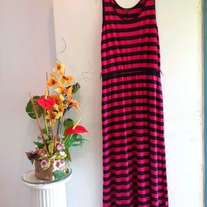 Fever Fuschia w/ Black Stripe XL Tank Maxi Dress